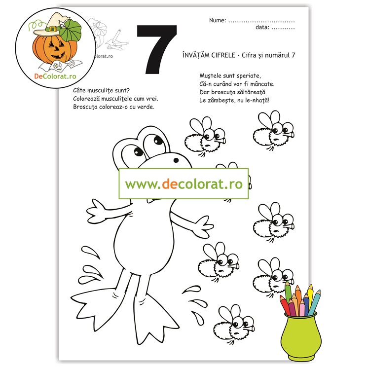 Fișă de lucru cu cifra 7 și broscuța săltăreață