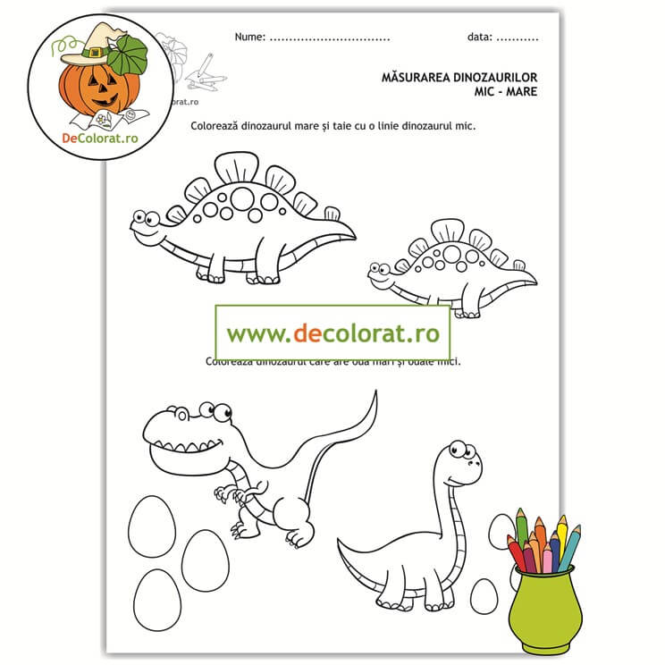 Comparația mare-mic – fișă de activitate cu dinozauri