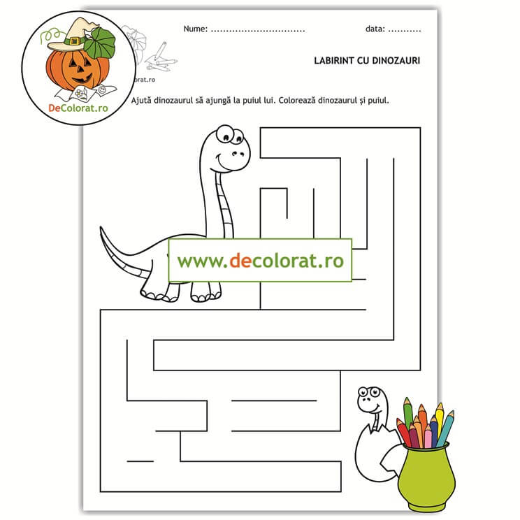 Labirint cu dinozauri – fișă de trasare în activități recreative