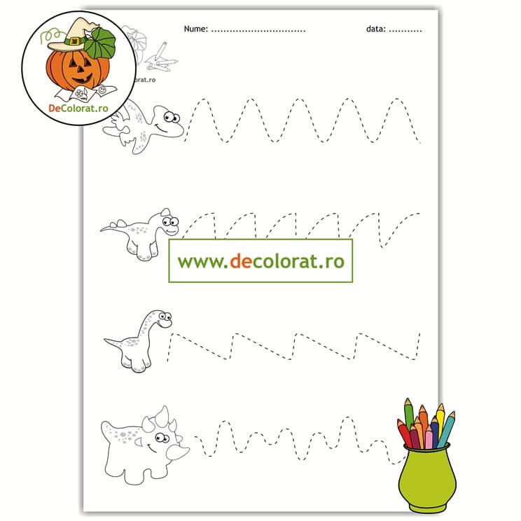 Exerciții grafice cu dinozauri – fișă de lucru