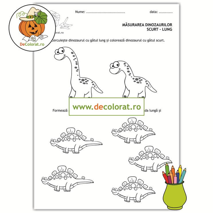 Comparația scurt-lung – fișă de activitate cu dinozauri