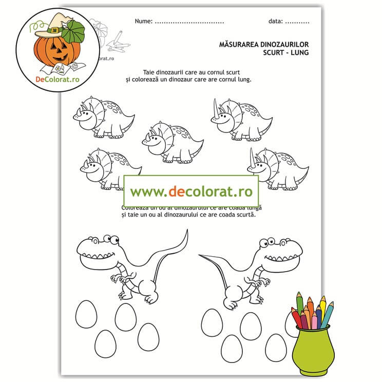 Comparația scurt-lung – fișă de activitate cu dinozauri