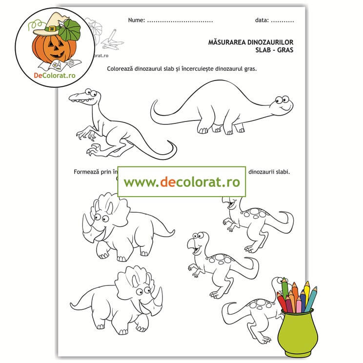 Comparația slab-gras – fișă de activitate cu dinozauri