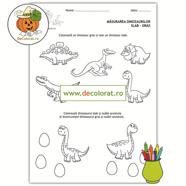 Comparația slab-gras – fișă de activitate cu dinozauri