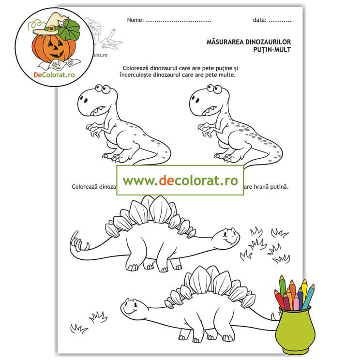 Comparația puțin-mult – fișă de activitate cu dinozauri