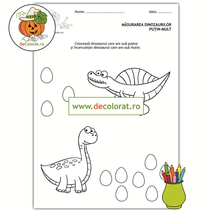 Comparația puțin-mult – fișă de activitate cu dinozauri