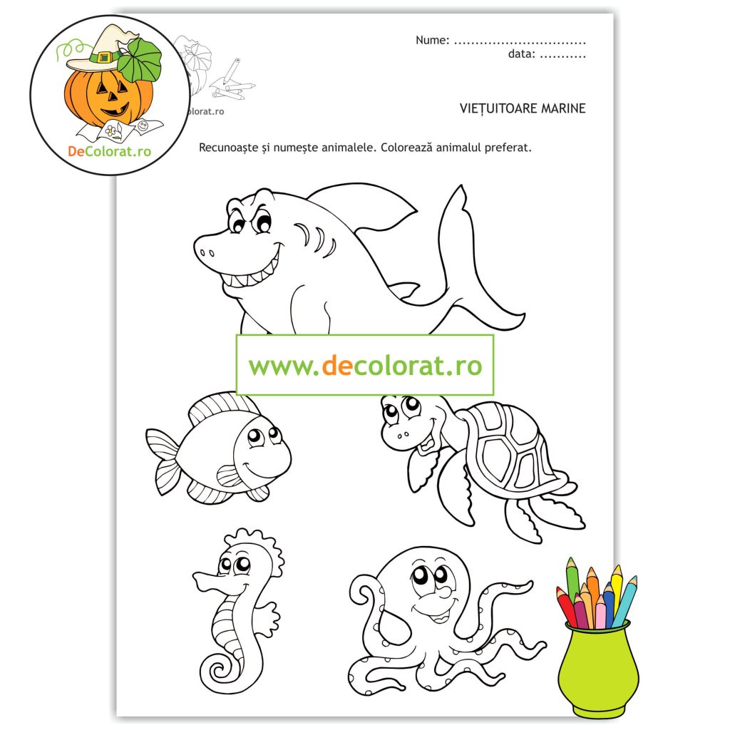 Viețuitoare marine – planșă de colorat