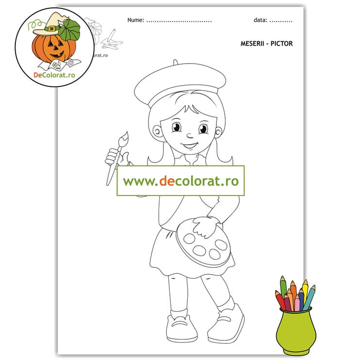 Meserii (pictor) – planșă de colorat