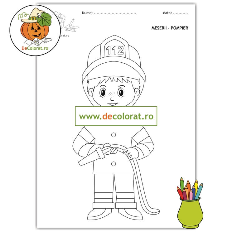 Meserii (pompier) – planșă de colorat